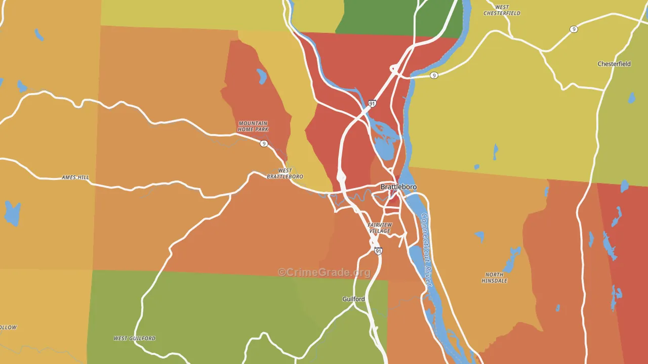 Brattleboro, VT Map of Vandalism Rates