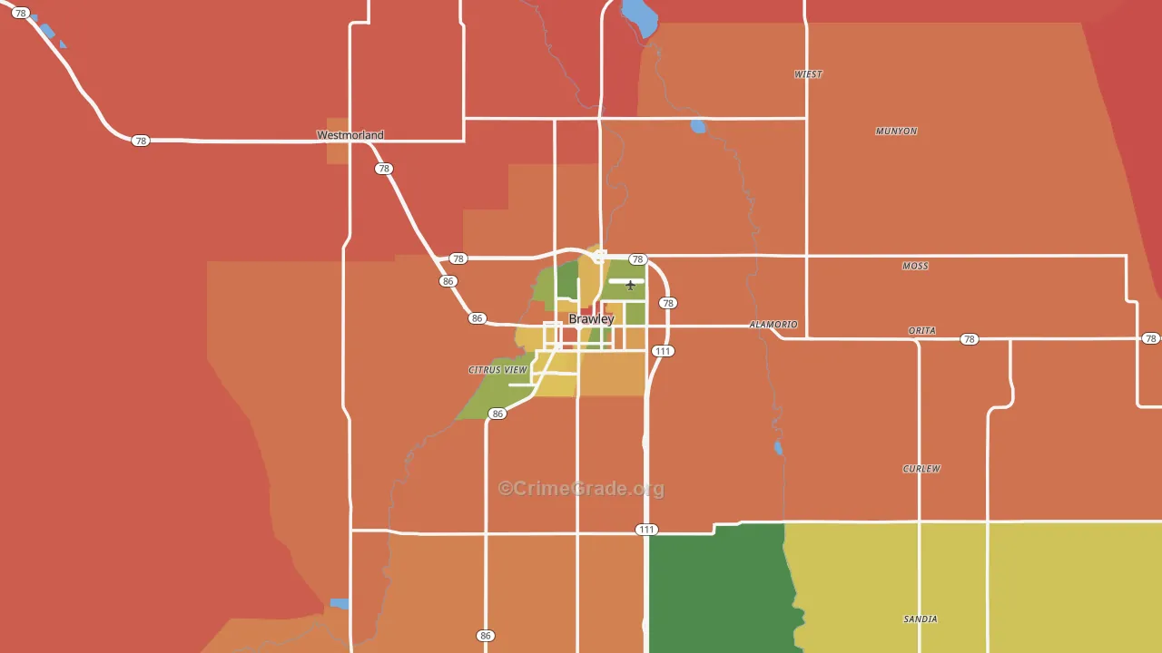 Brawley, CA Map of Vandalism Rates