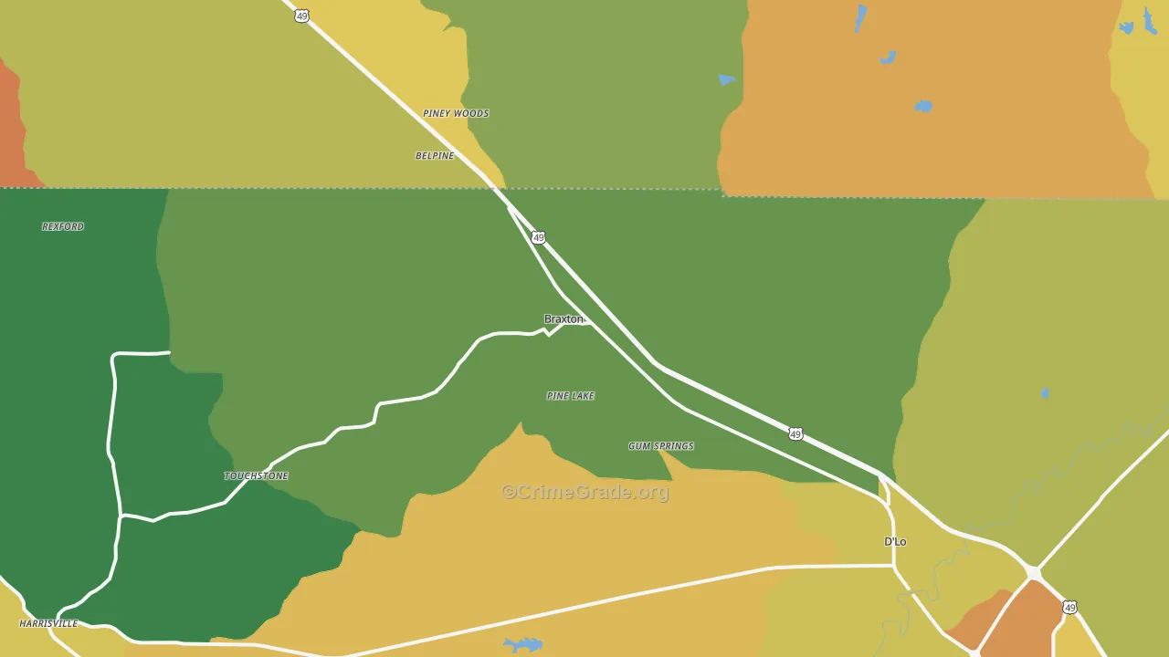 Braxton, MS Map of Vandalism Rates