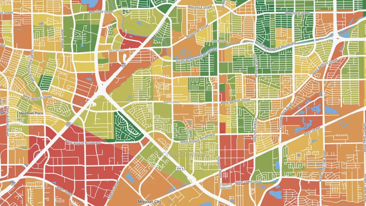 Brays Oaks, Houston, TX Map of Vandalism Rates