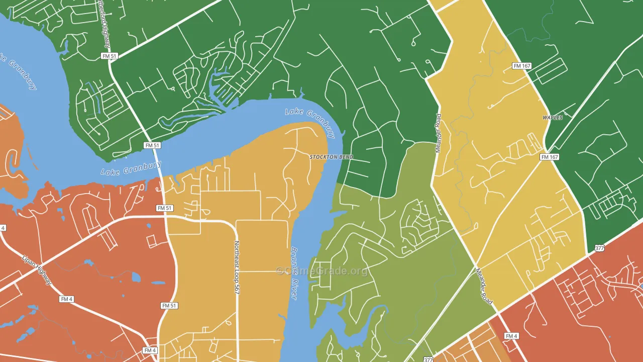 Brazos Bend, TX Map of Vandalism Rates