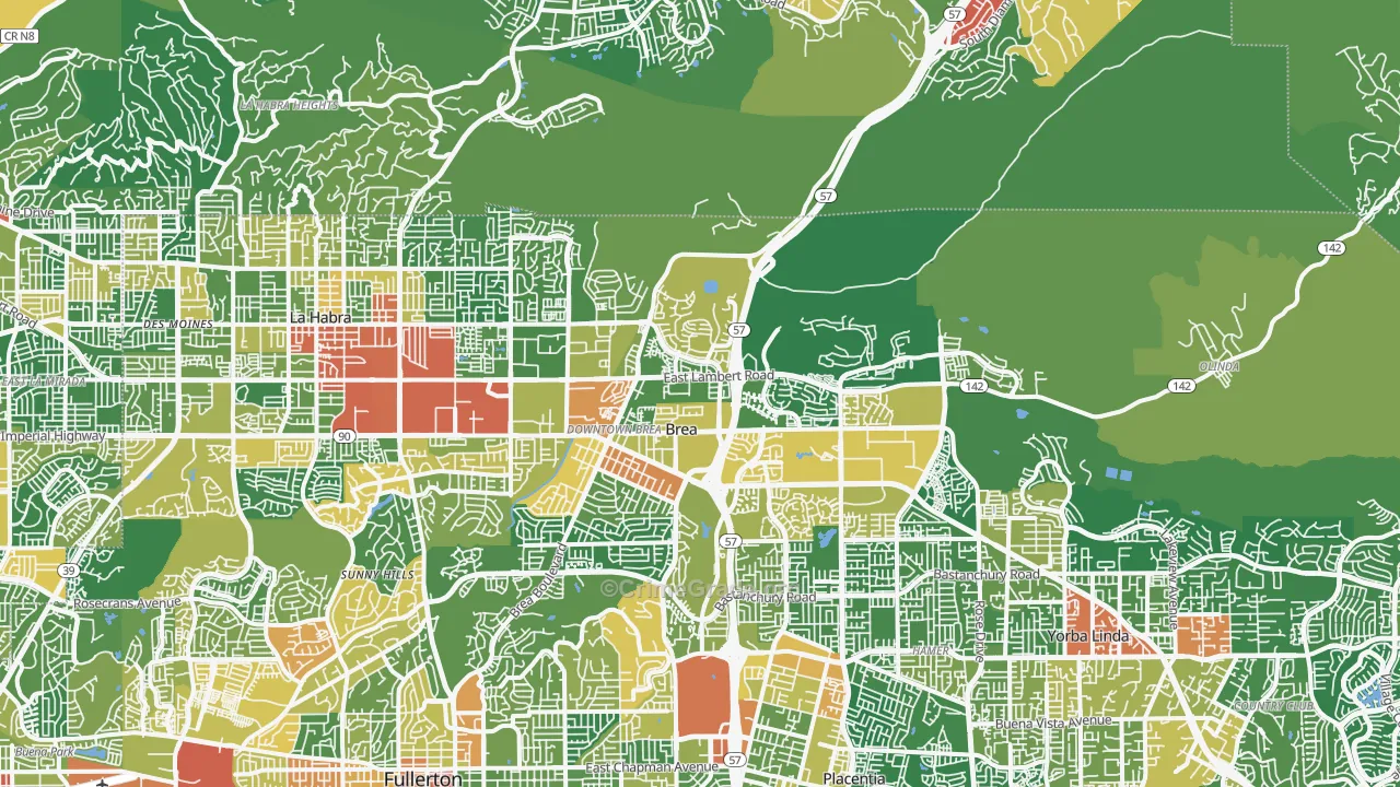 Brea, CA Map of Vandalism Rates