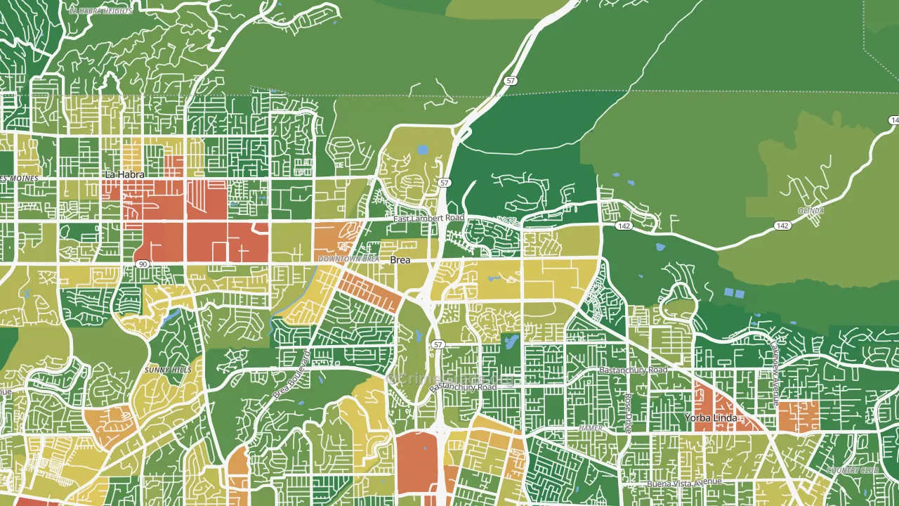 Brea-Olinda, Brea, CA Map of Vandalism Rates