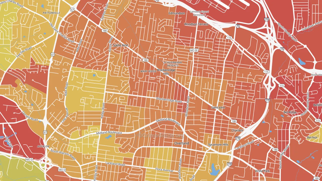 Breckenridge Hills, MO Map of Vandalism Rates