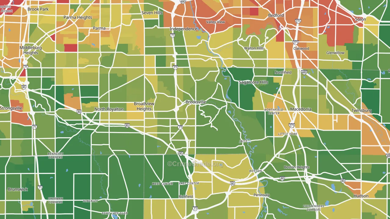 Brecksville, OH Map of Vandalism Rates
