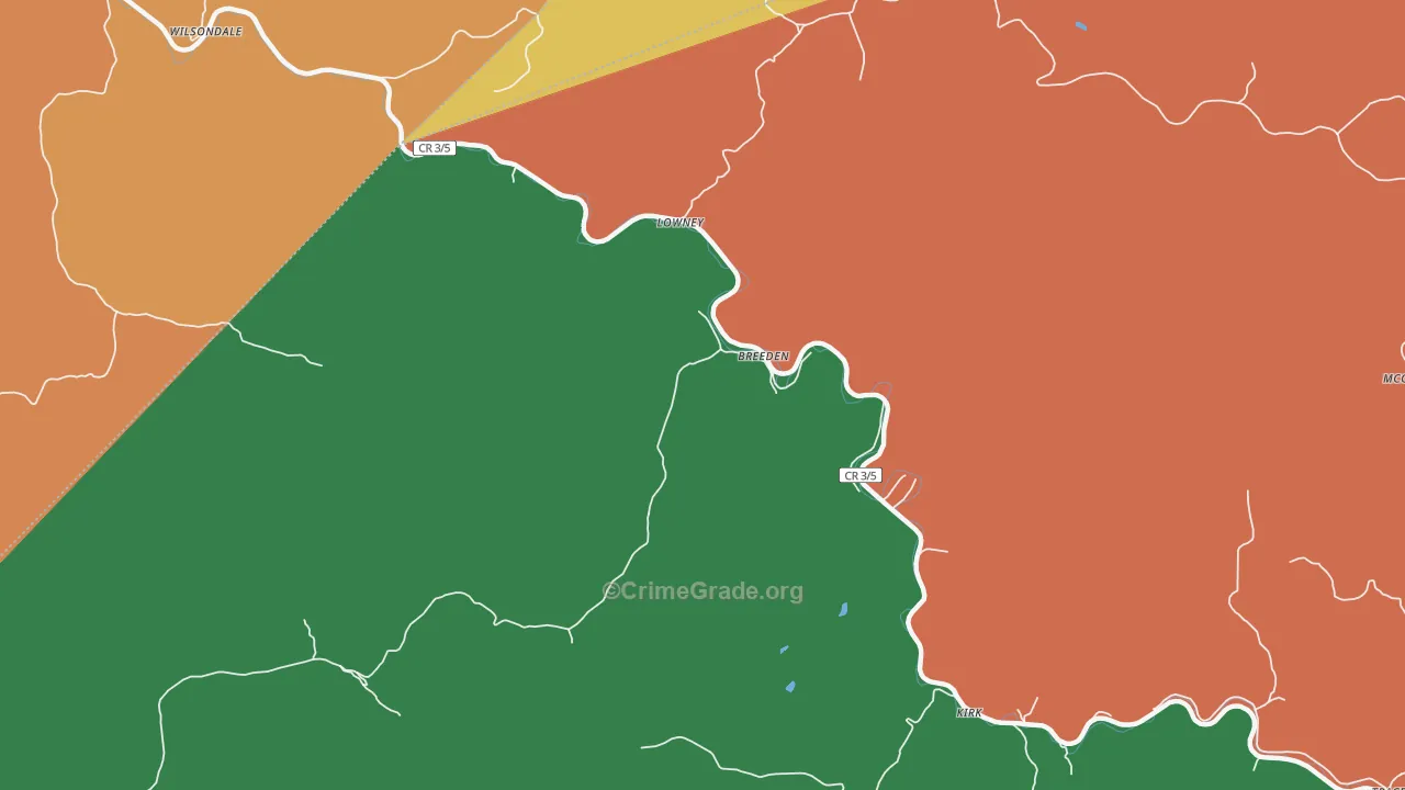 Breeden, WV Map of Vandalism Rates