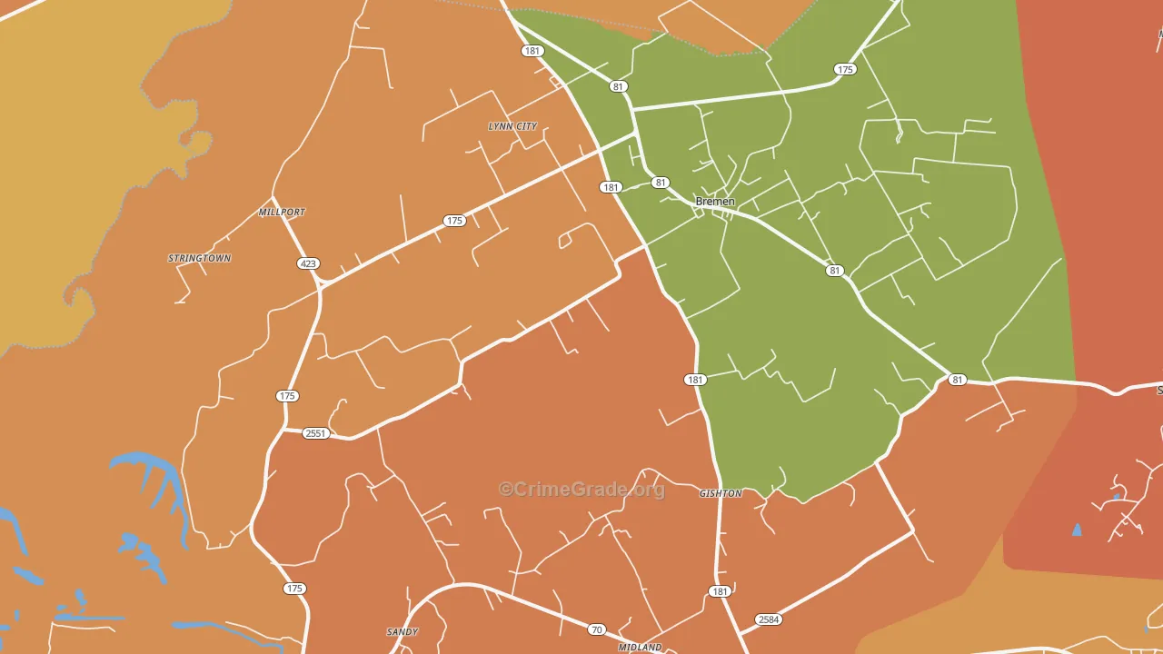 Bremen, KY Map of Vandalism Rates