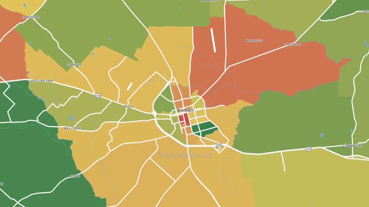 Brenham, TX Map of Vandalism Rates