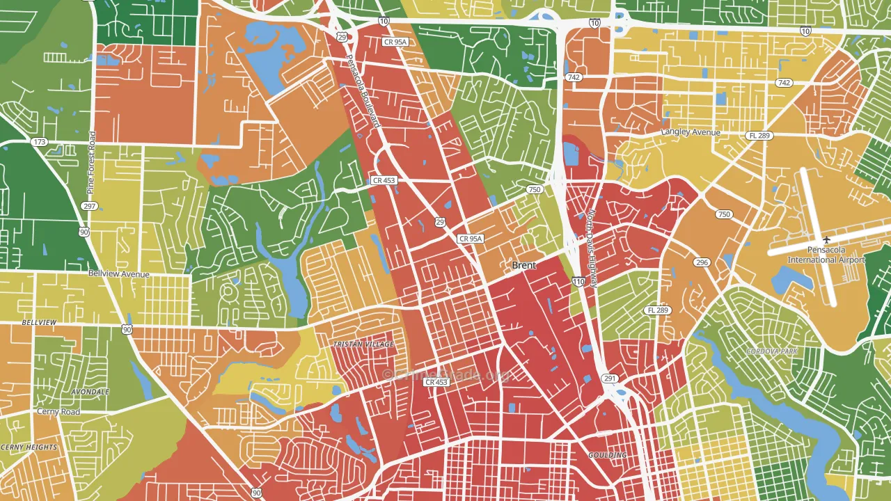 Brent, FL Map of Vandalism Rates