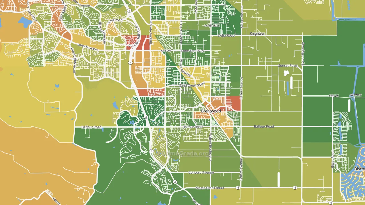 Brentwood, CA Map of Vandalism Rates