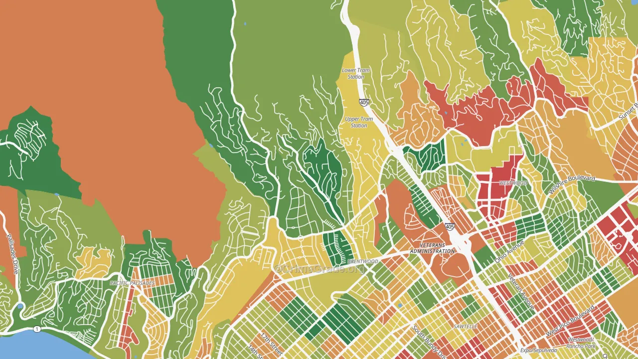Brentwood, Los Angeles, CA Map of Vandalism Rates