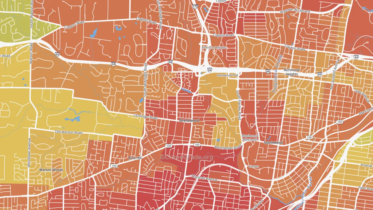 Brentwood, MO Map of Vandalism Rates