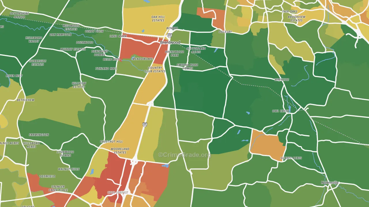 Brentwood, TN Map of Vandalism Rates