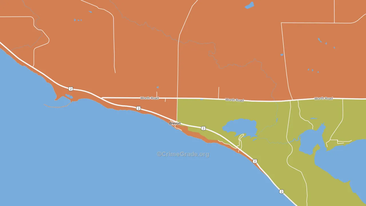 Brevort, MI Map of Vandalism Rates