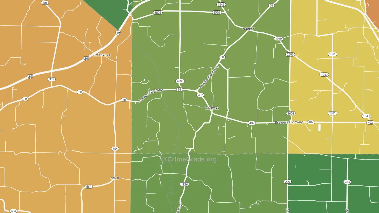 Brewers, KY Map of Vandalism Rates