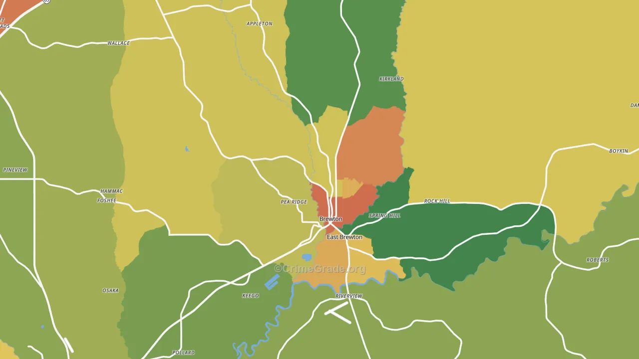 Brewton, AL Map of Vandalism Rates