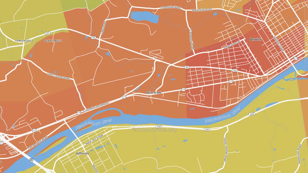 Briar Creek, PA Map of Vandalism Rates