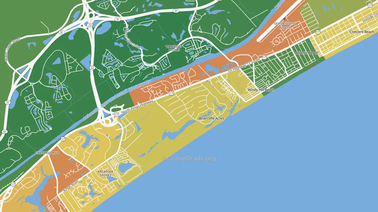 Briarcliffe Acres, SC Map of Vandalism Rates