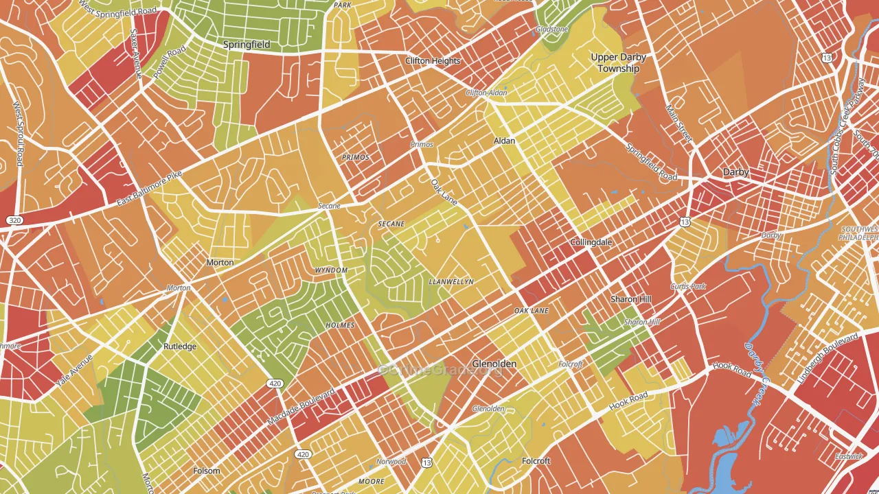 Briarcliffe, Glenolden, PA Map of Vandalism Rates