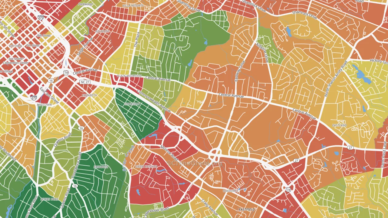 Briarcreek-Woodland, Charlotte, NC Map of Vandalism Rates