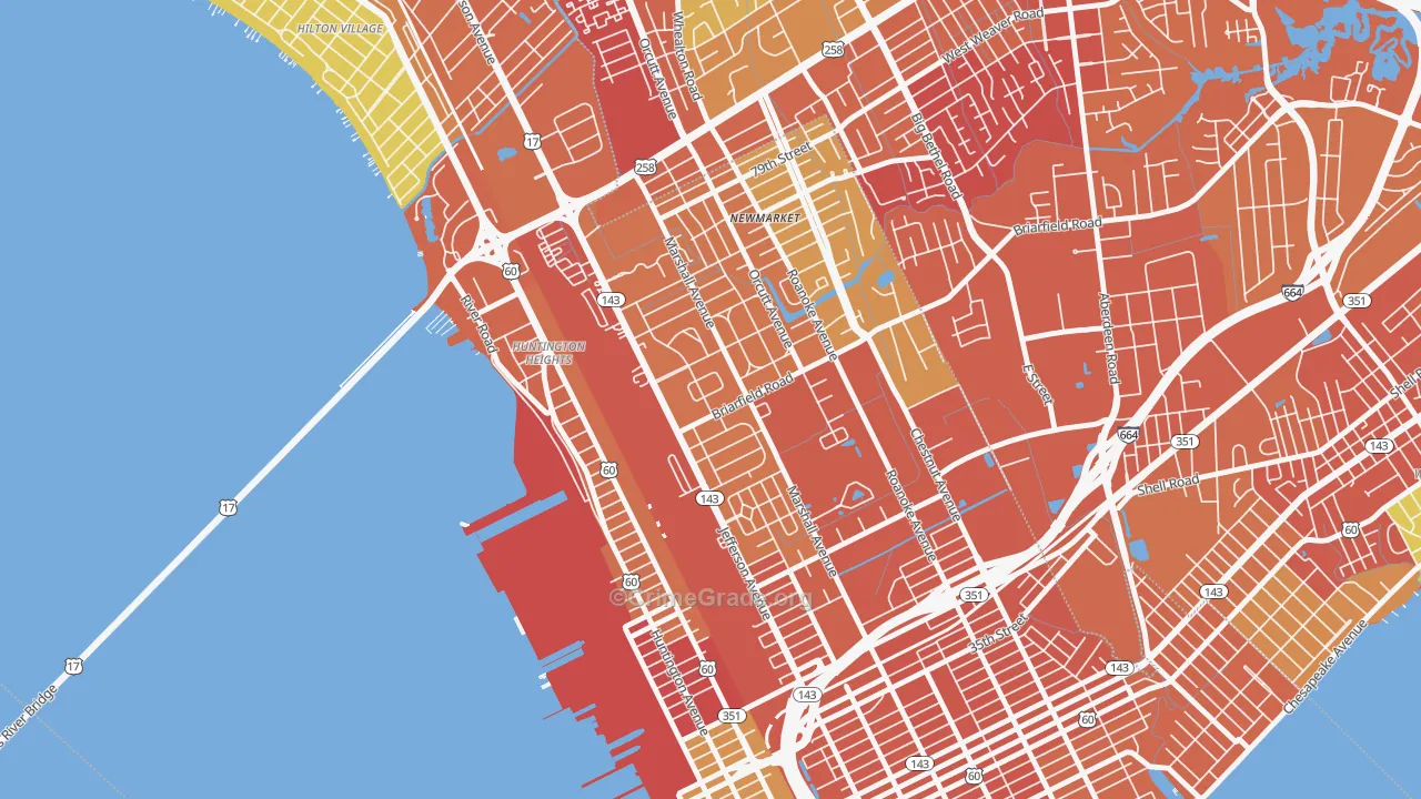 Briarfield, Newport News, VA Map of Vandalism Rates