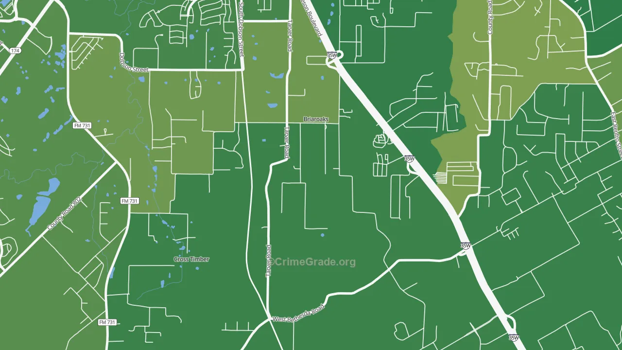 Briaroaks, TX Map of Vandalism Rates