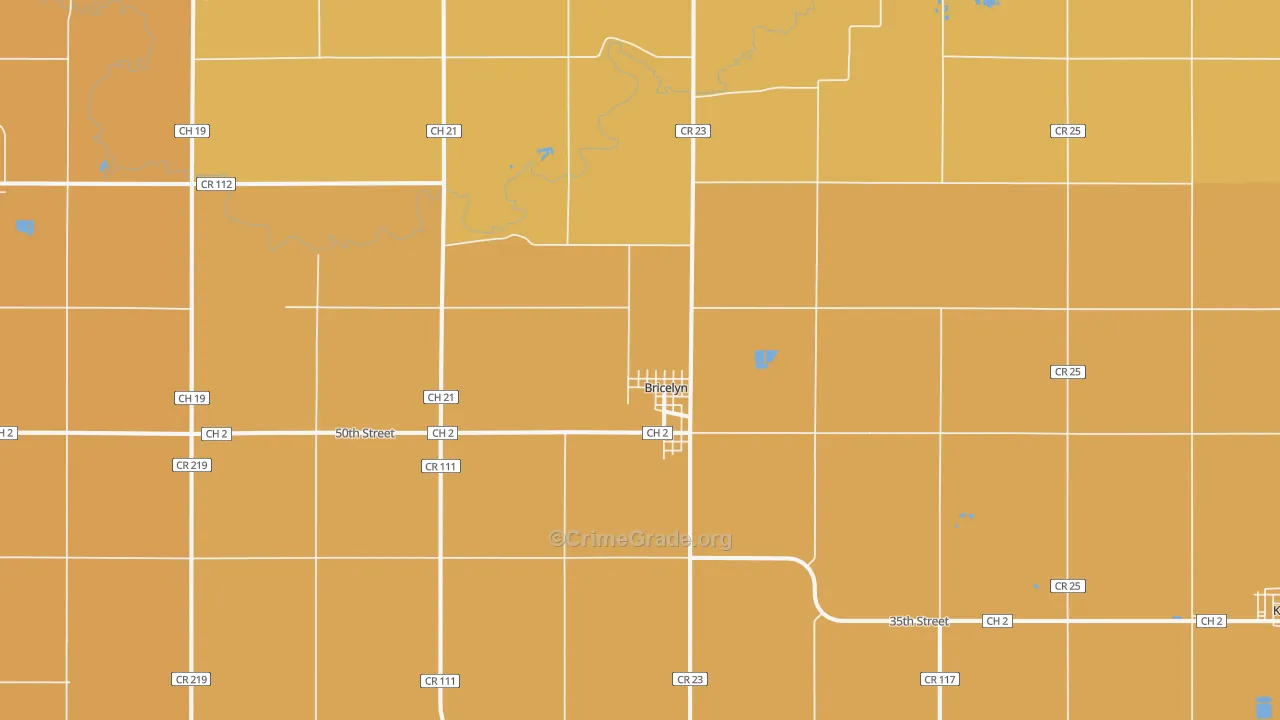 Bricelyn, MN Map of Vandalism Rates