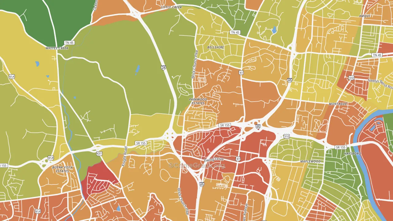 Brick Church Bellshire, Nashville, TN Map of Vandalism Rates