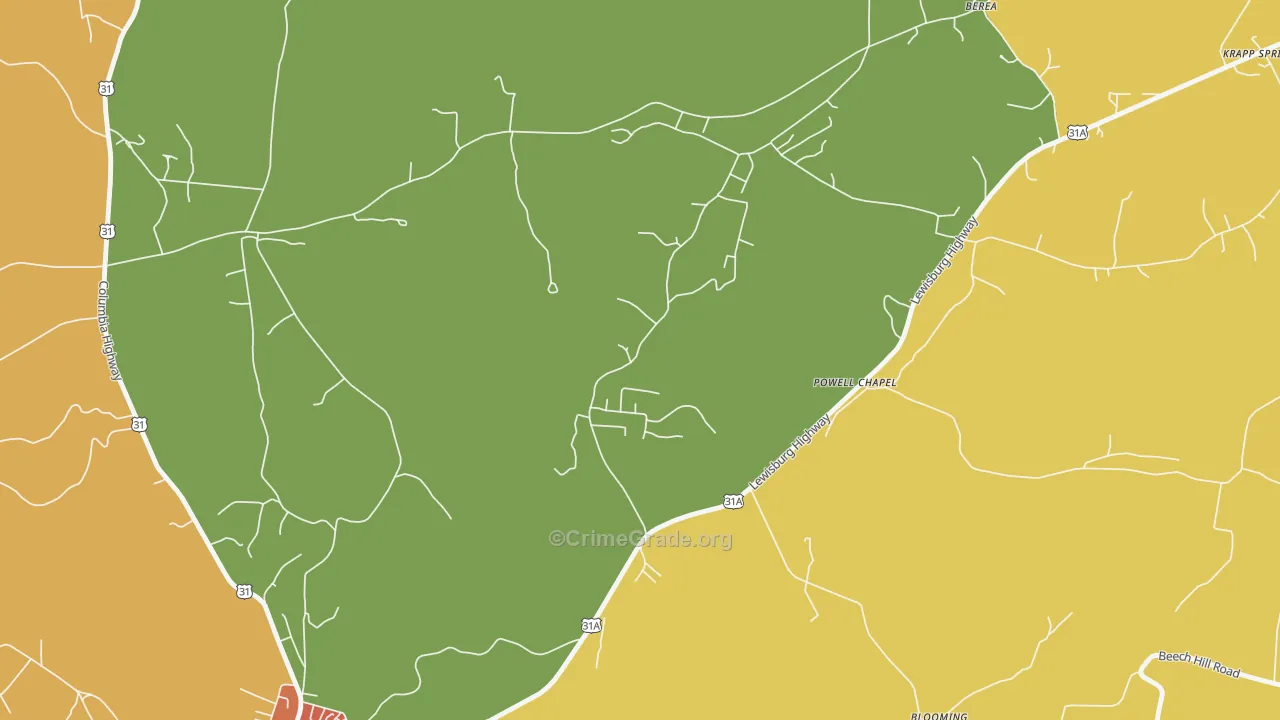 Brick Church, TN Map of Vandalism Rates