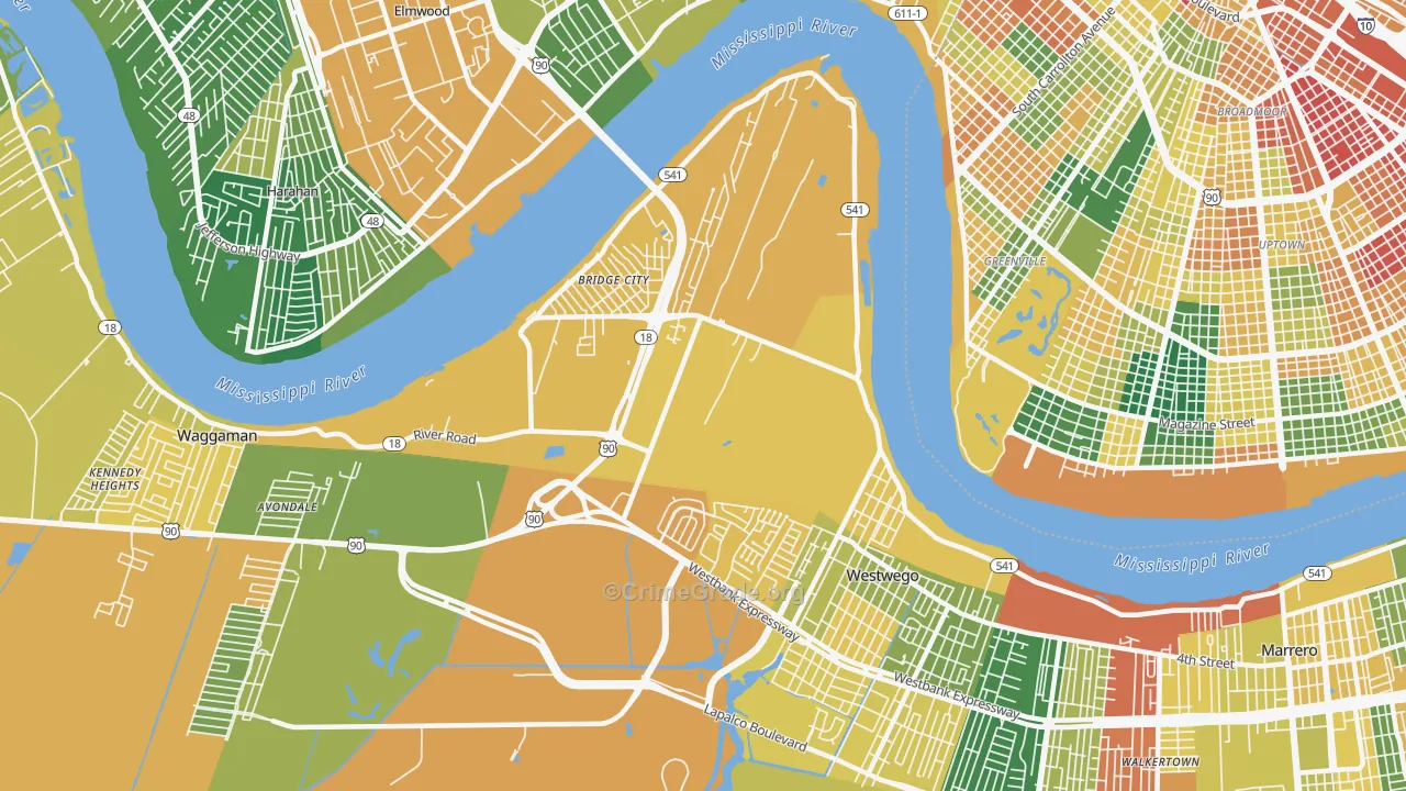 Bridge City, LA Map of Vandalism Rates