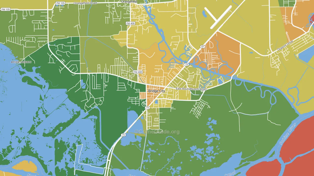 Bridge City, TX Map of Vandalism Rates