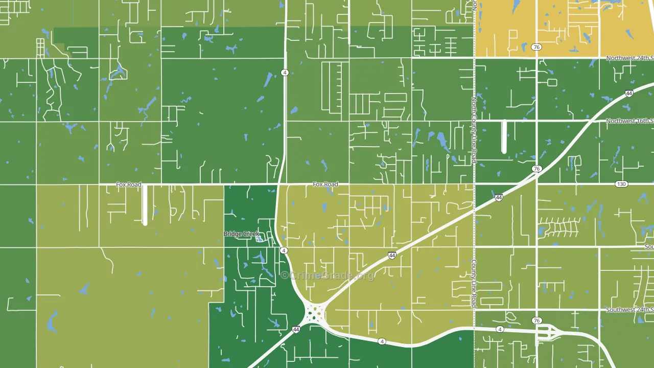 Bridge Creek, OK Map of Vandalism Rates