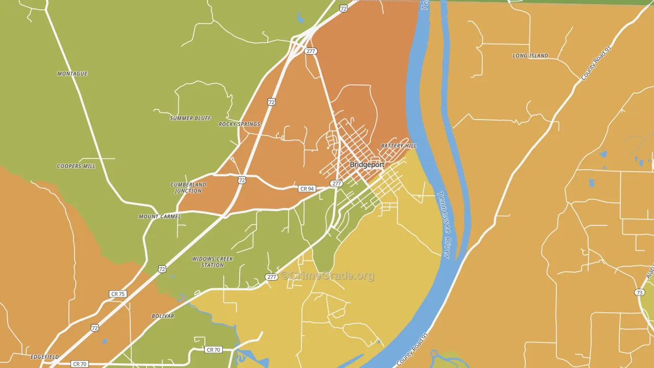 Bridgeport, AL Map of Vandalism Rates