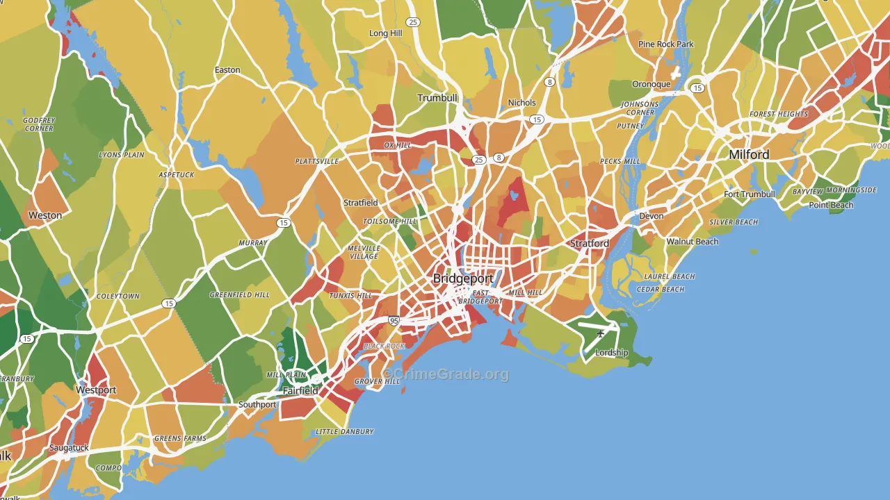 Bridgeport, CT Map of Vandalism Rates
