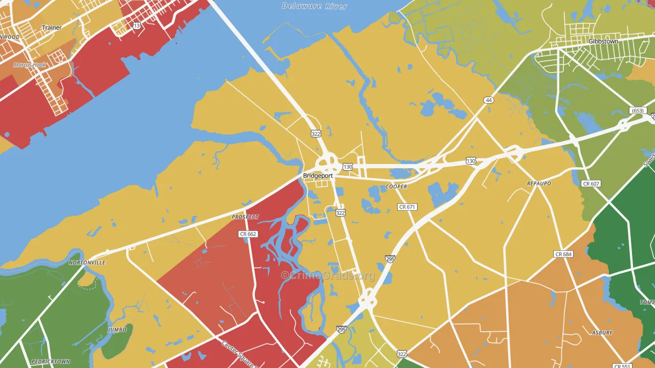 Bridgeport, NJ Map of Vandalism Rates