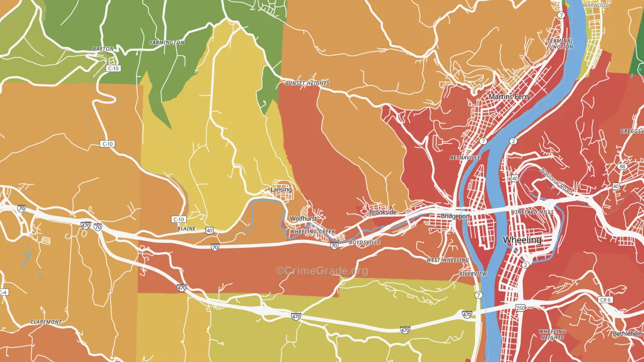Bridgeport, OH Map of Vandalism Rates