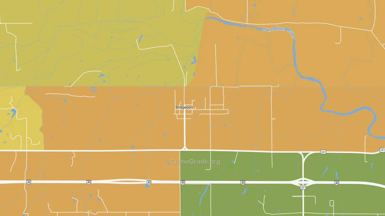 Bridgeport, OK Map of Vandalism Rates