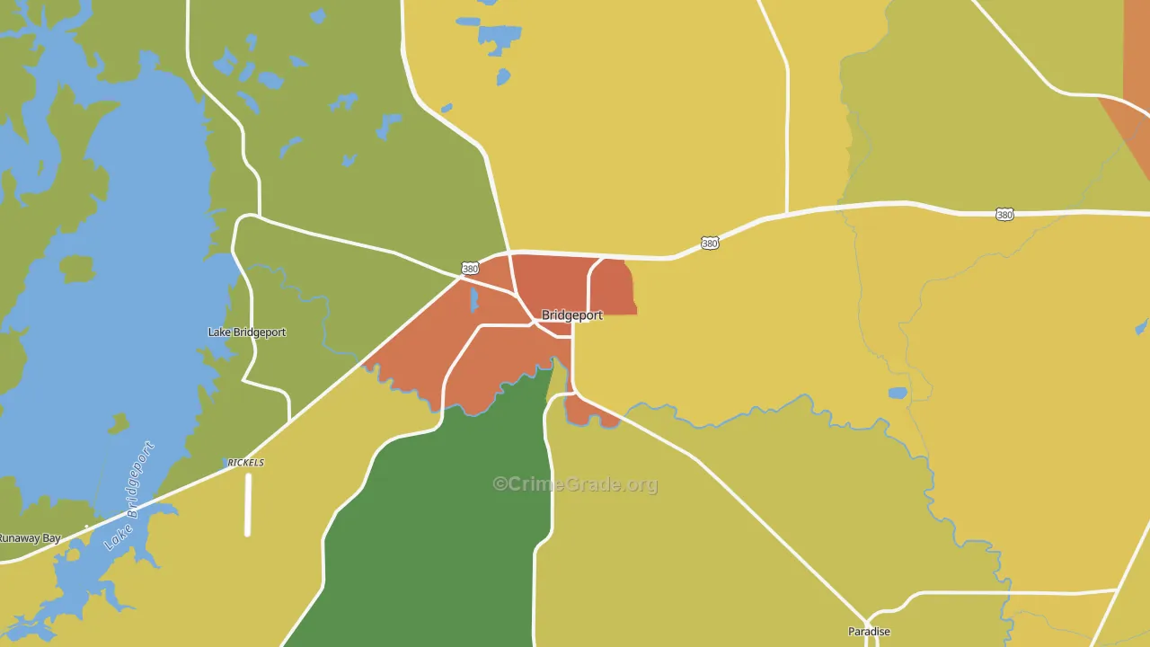 Bridgeport, TX Map of Vandalism Rates