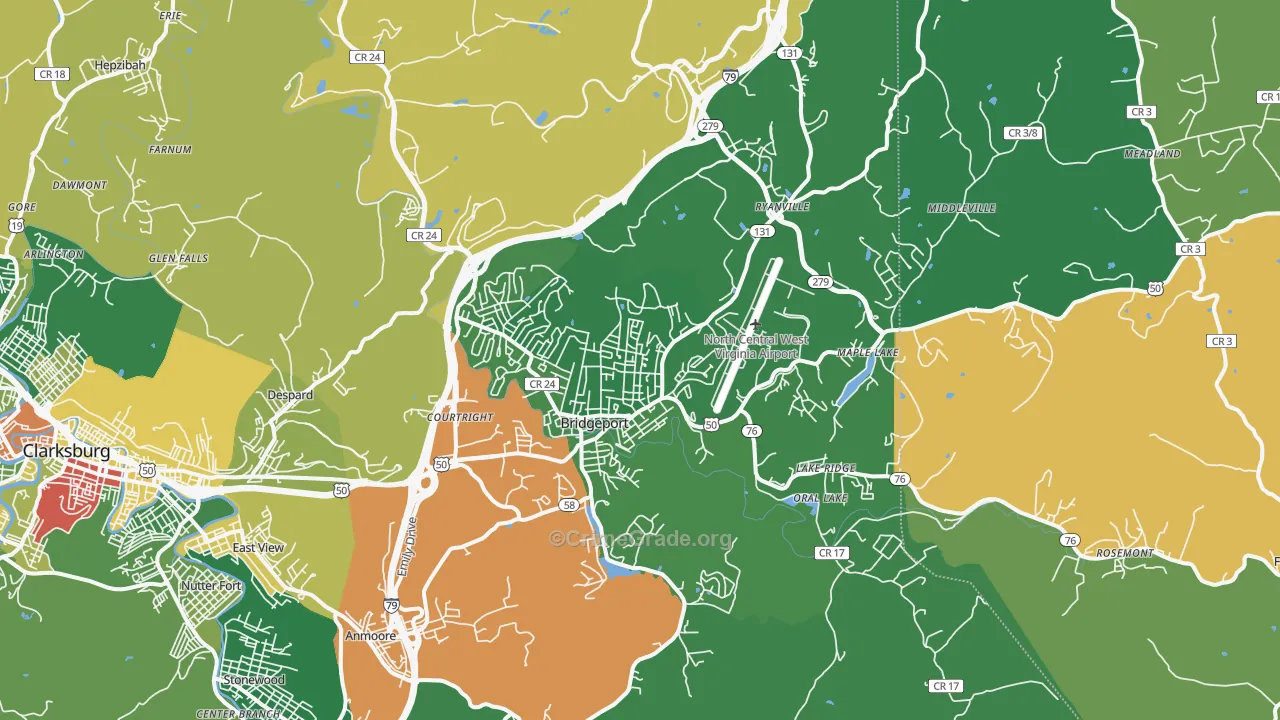 Bridgeport, WV Map of Vandalism Rates