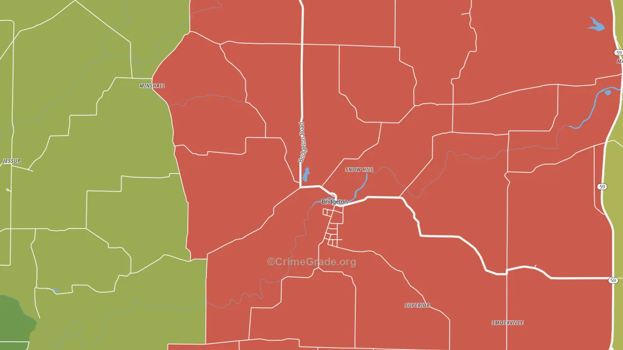 Bridgeton, IN Map of Vandalism Rates