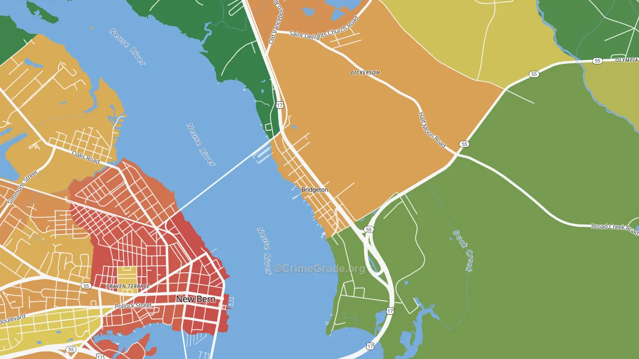 Bridgeton, NC Map of Vandalism Rates