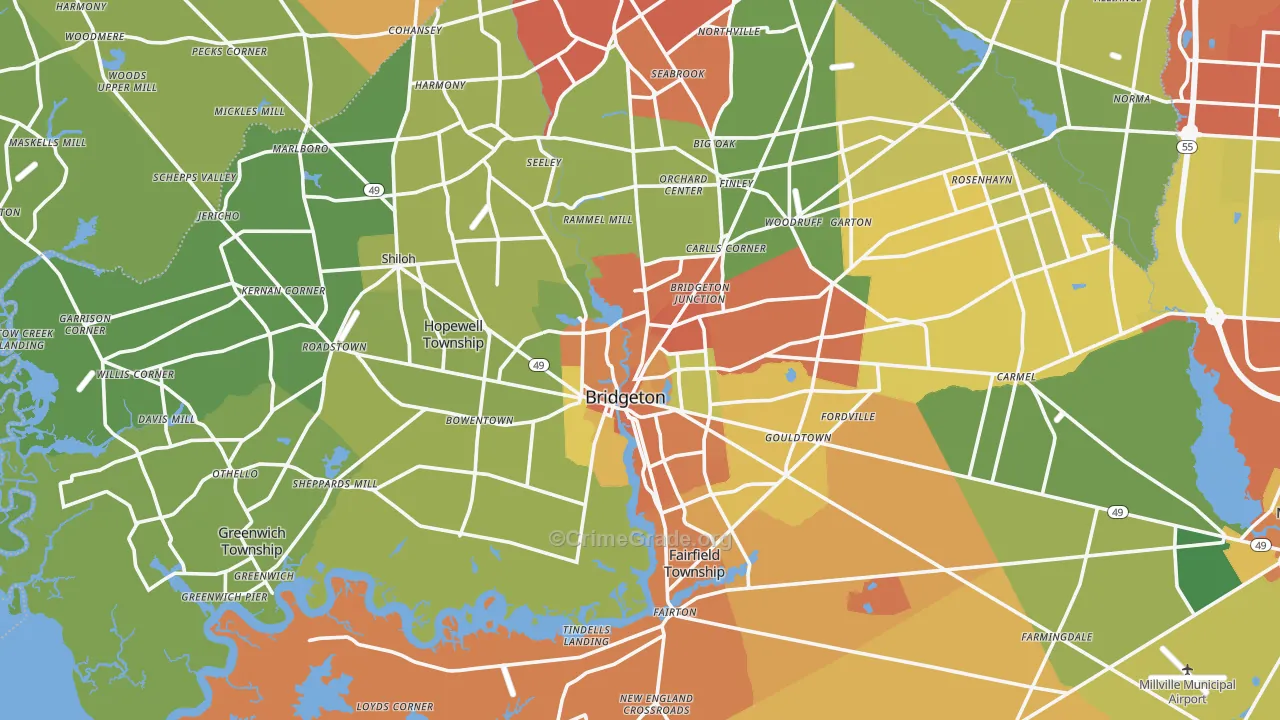 Bridgeton, NJ Map of Vandalism Rates