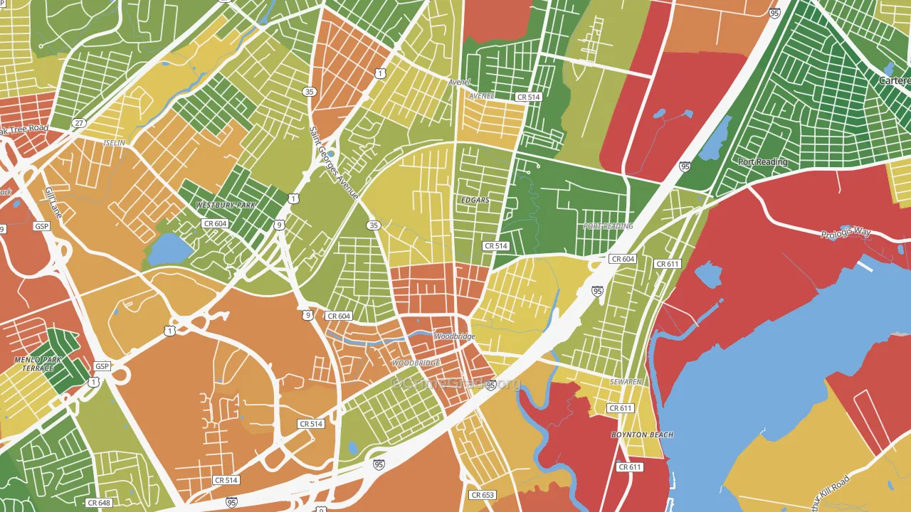 Bridgeton, Woodbridge, NJ Map of Vandalism Rates