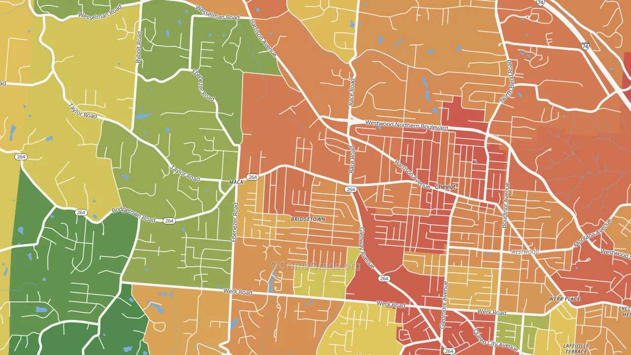 Bridgetown North, Cincinnati, OH Map of Vandalism Rates