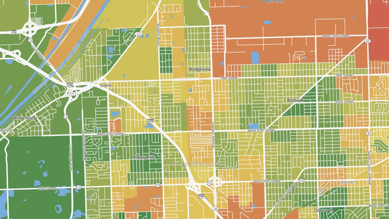 Bridgeview, IL Map of Vandalism Rates