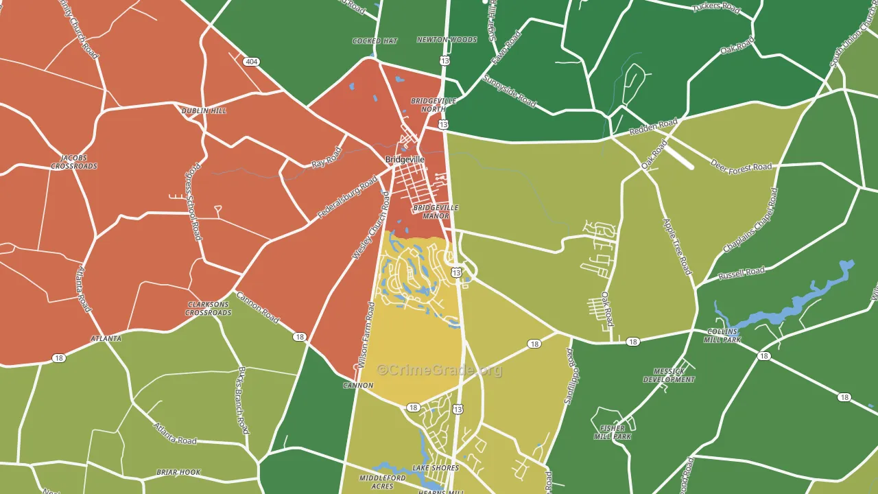 Bridgeville, DE Map of Vandalism Rates