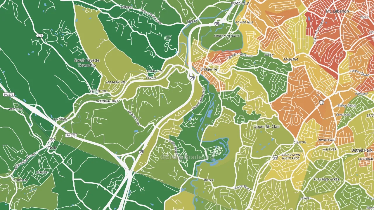 Bridgeville, PA Map of Vandalism Rates