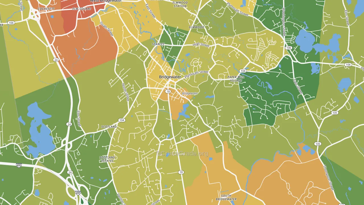 Bridgewater, MA Map of Vandalism Rates