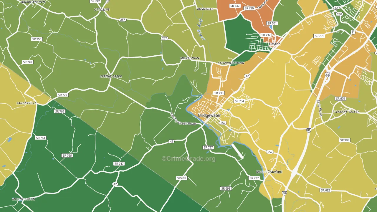 Bridgewater, VA Map of Vandalism Rates