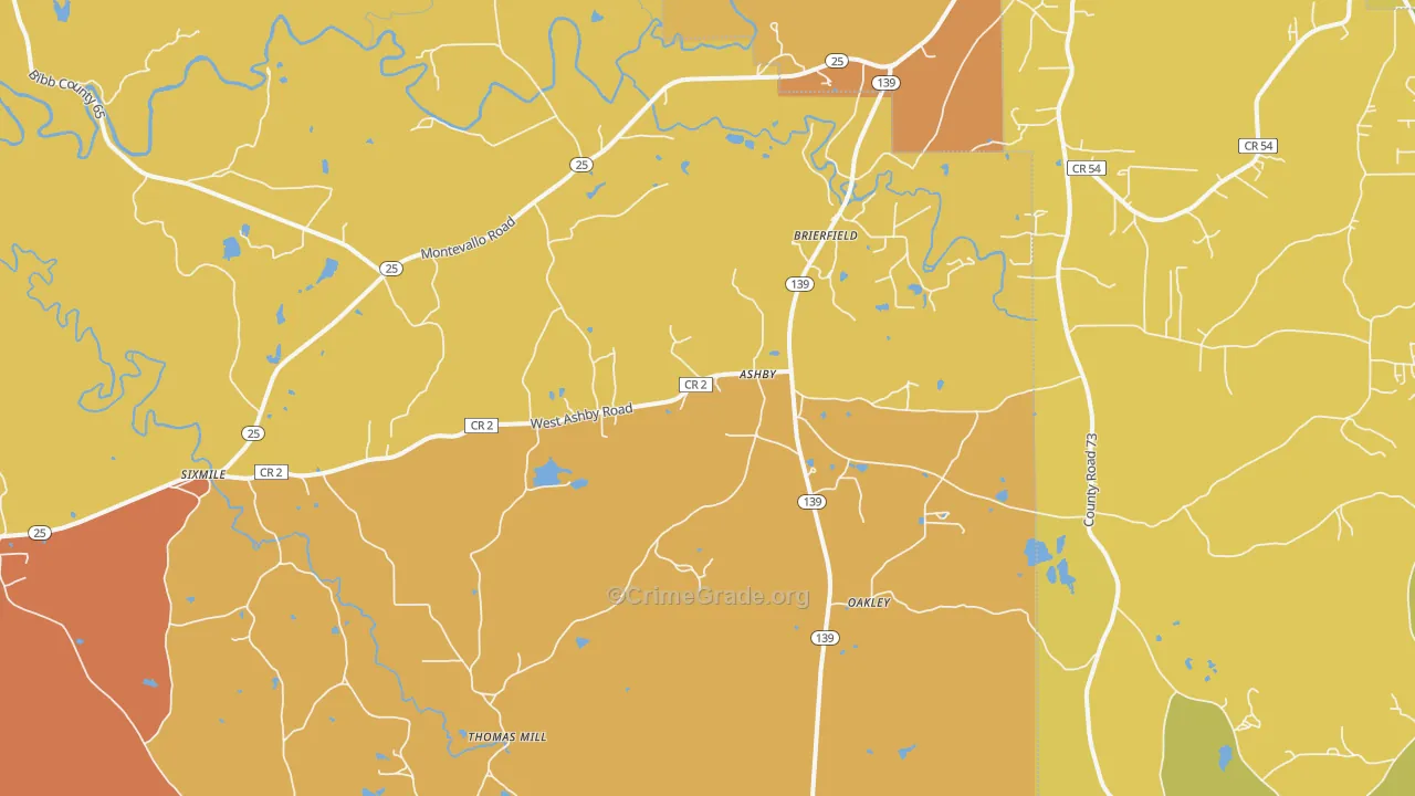 Brierfield, AL Map of Vandalism Rates